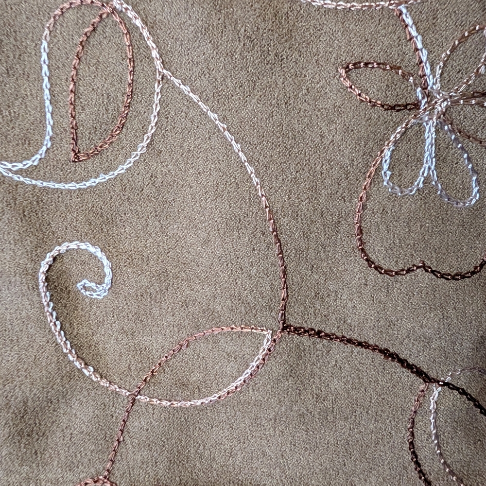 Embroidered Brown Fabric with Floral Design